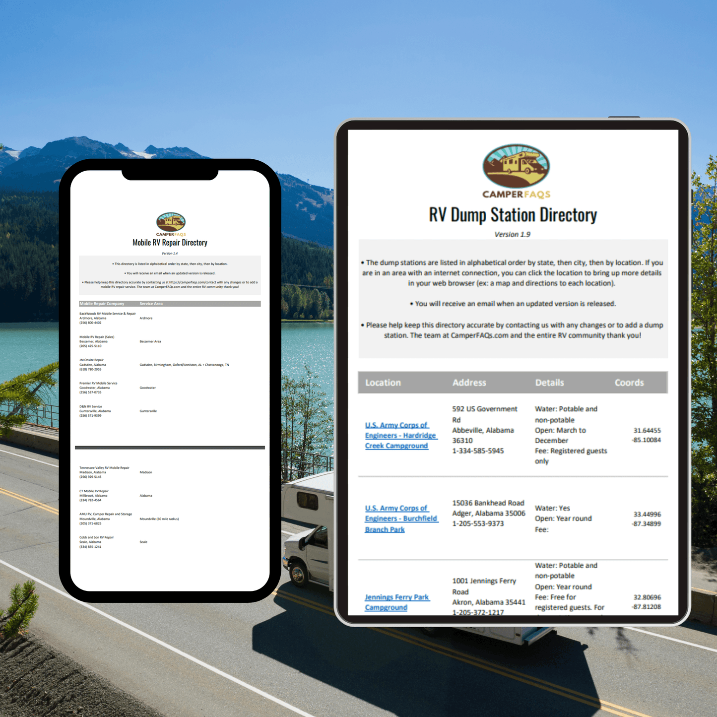 RV Dump Station & Mobile Repair Directory Bundle - Camper FAQs