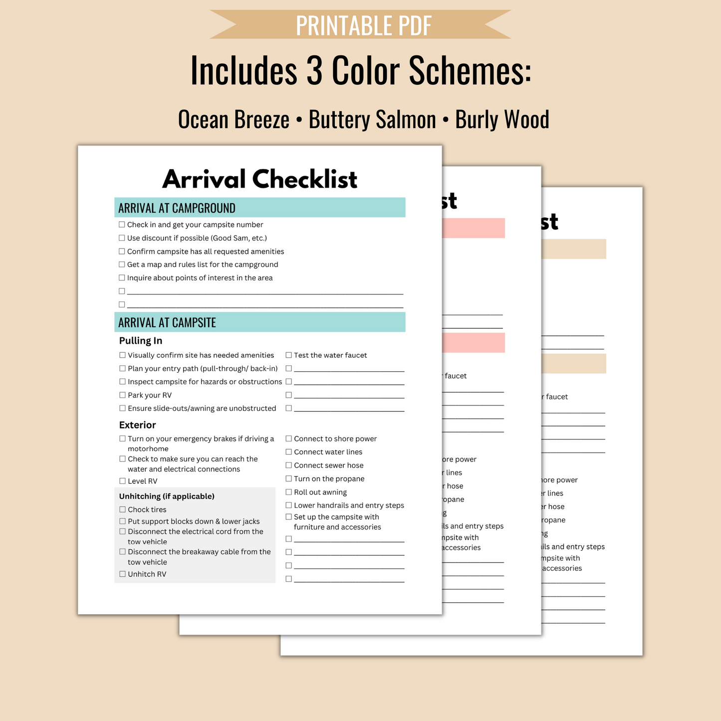 Essential RV Checklists Bundle in 3 Colors