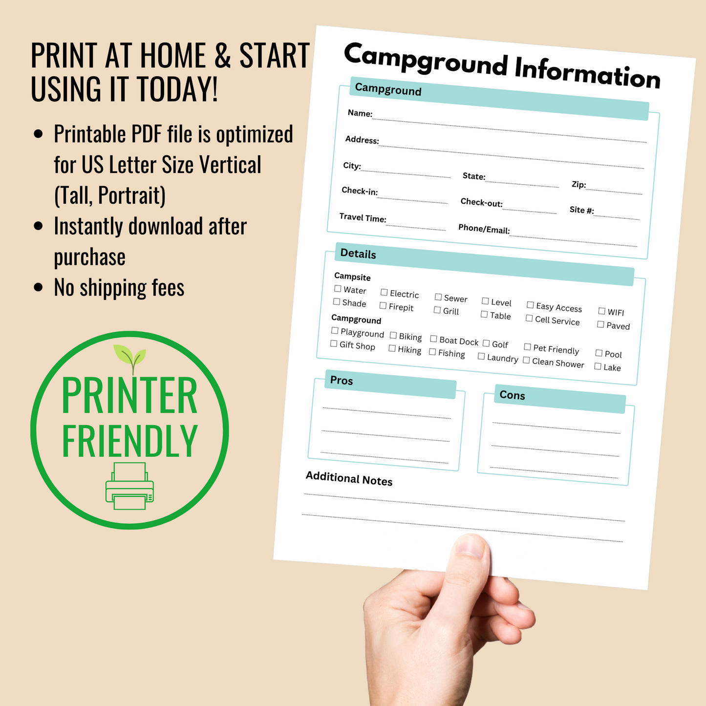 Campground Information Worksheet Print Today