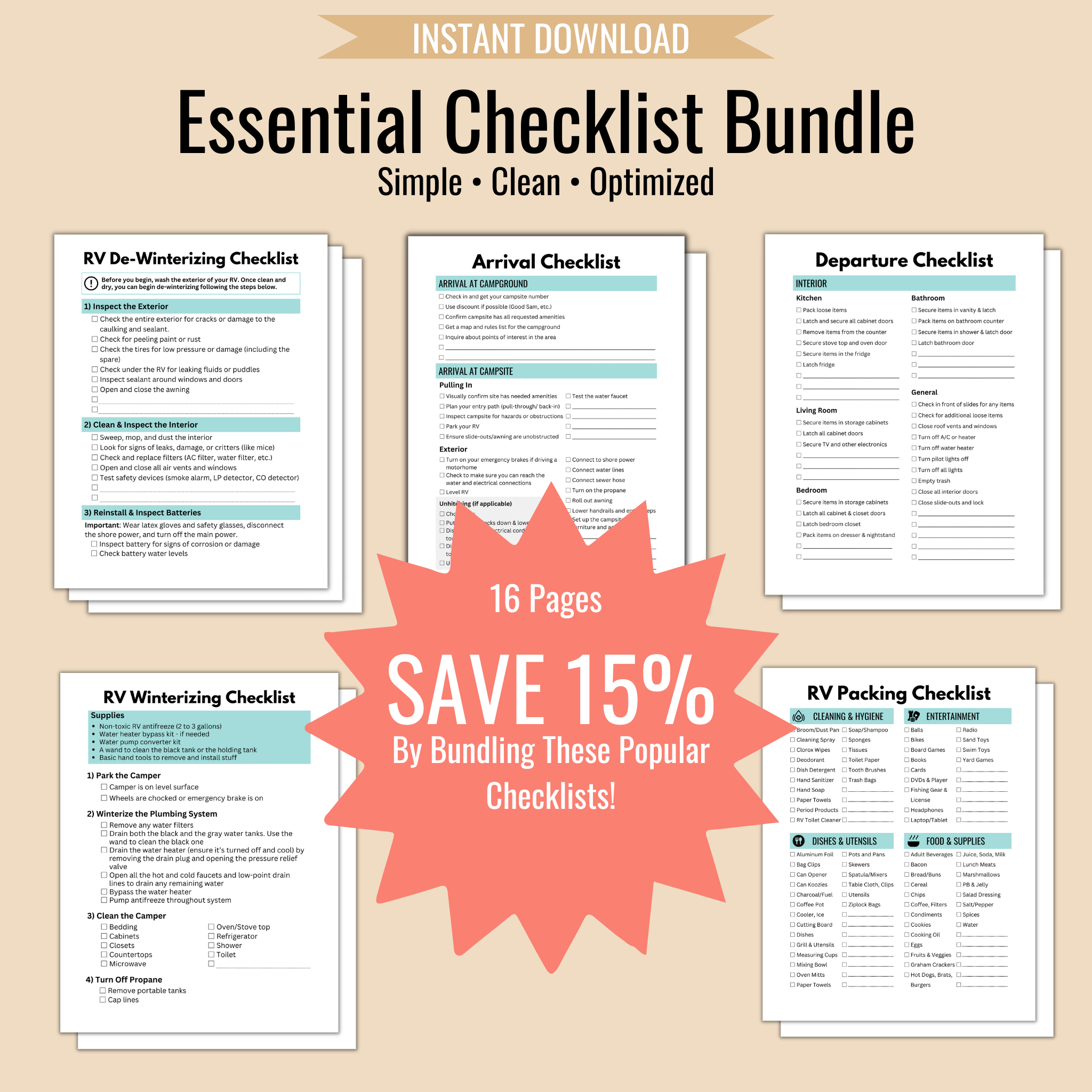 Essential RV Checklists Bundle (Save 15%) – Camper FAQs