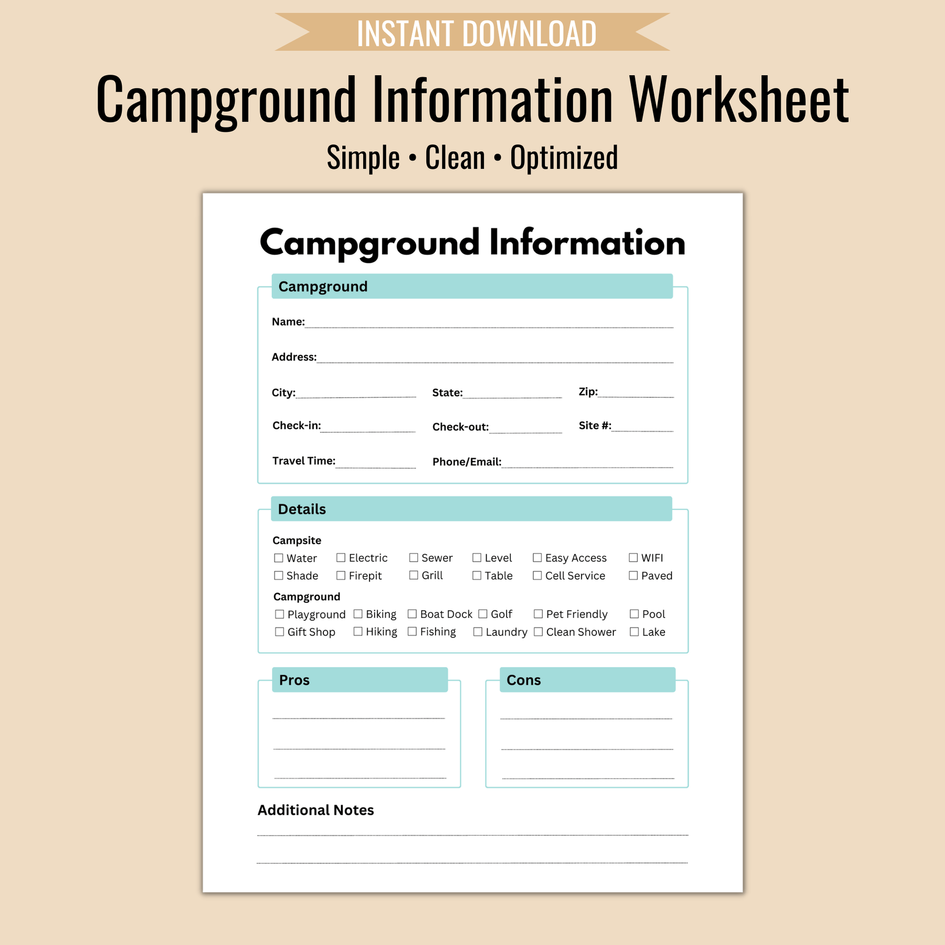 Campground Information Worksheet - Camper FAQs