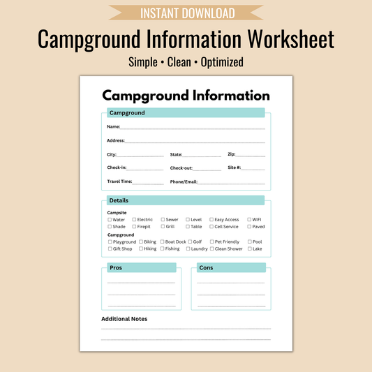 Campground Information Worksheet - Camper FAQs