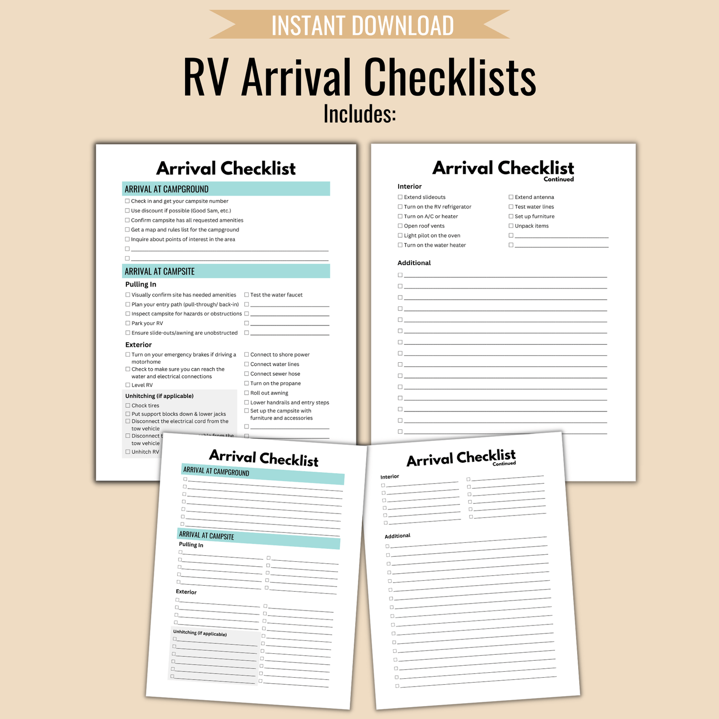 RV Arrival Checklists