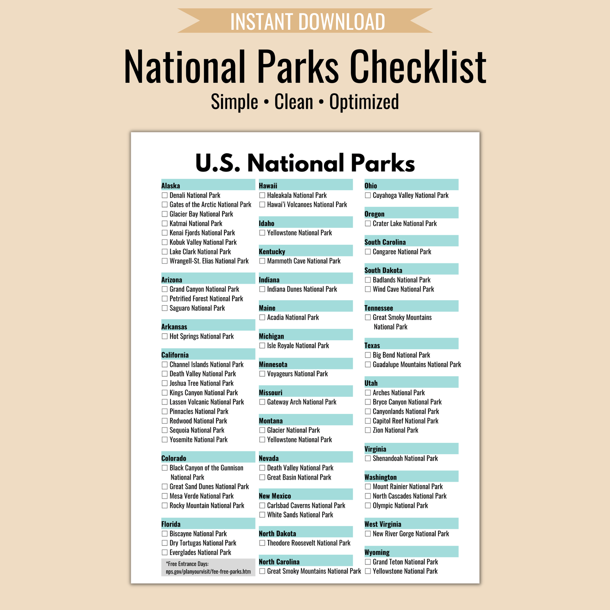 national-parks-checklist-download-print-camper-faqs for Free Printable List Of National Parks National Parks Checklist (Download & Print) – Camper FAQs for Free Printable List Of National Parks