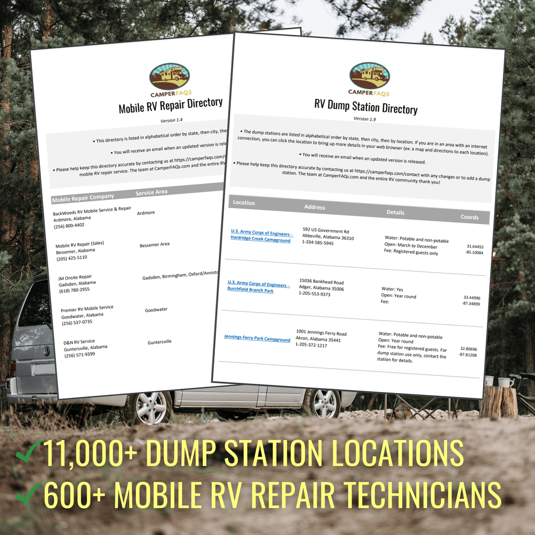 RV Dump Station & Mobile Repair Directory Bundle – Camper FAQs