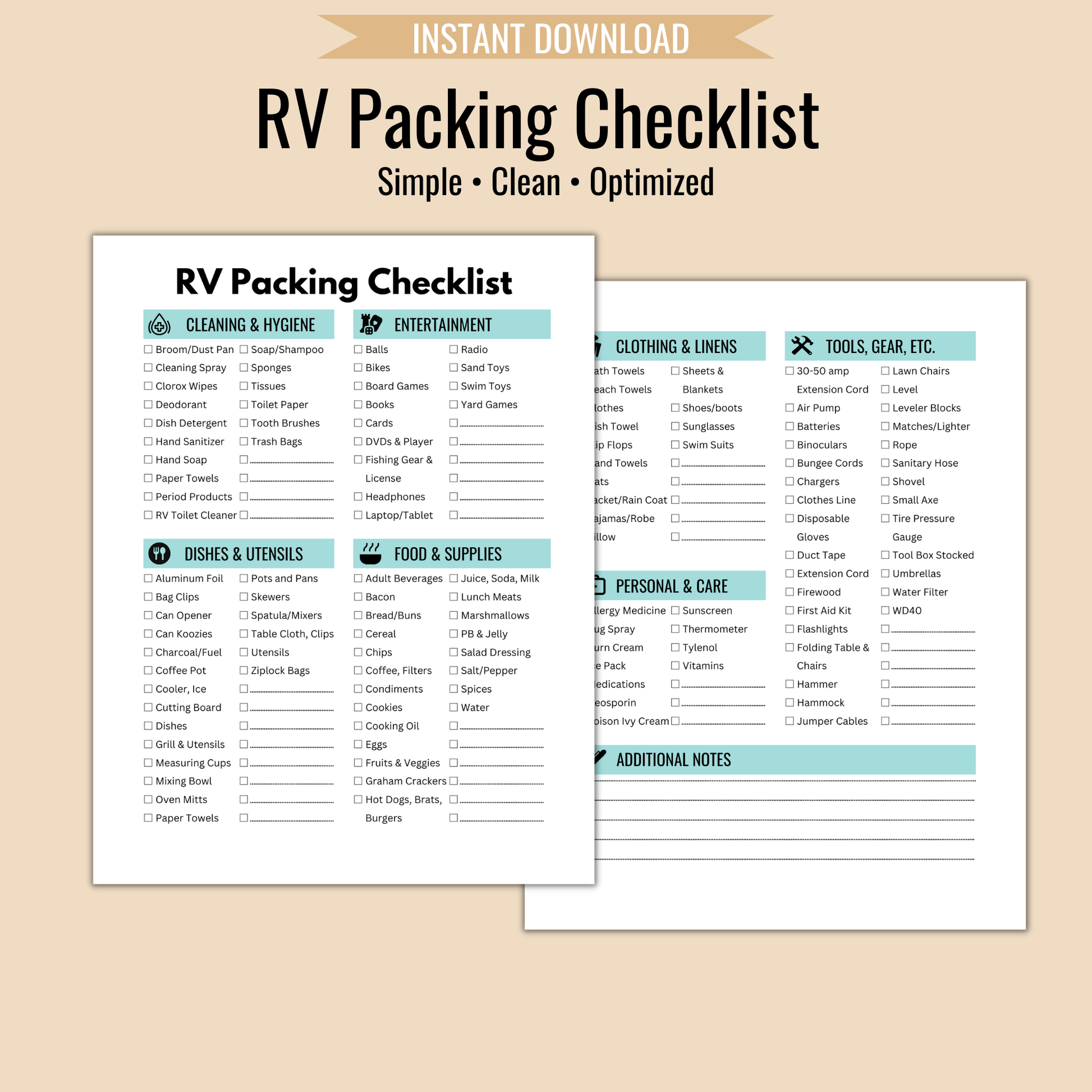 excel rv packing list